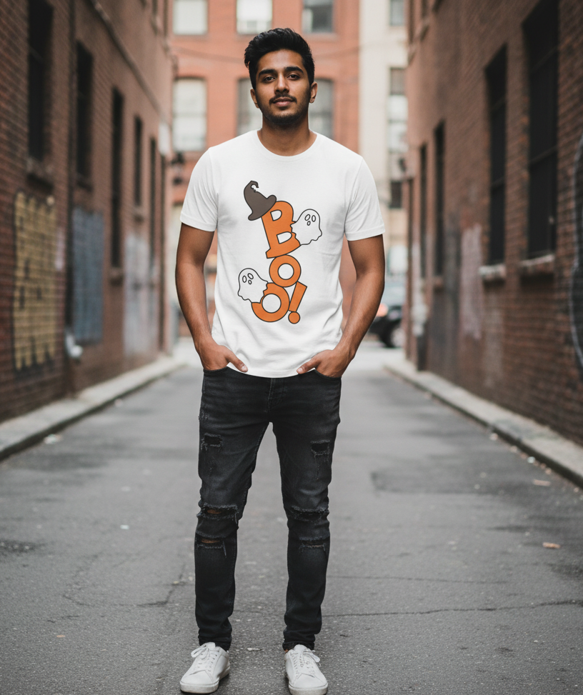Half Sleeve T Shirt BOO Halloween